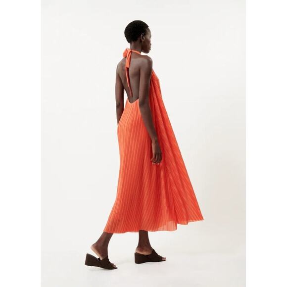 NWT FRNCH Women's Orange Manelle Fluid Cut Crew Neck A-line Dress Size Small - Picture 2 of 12